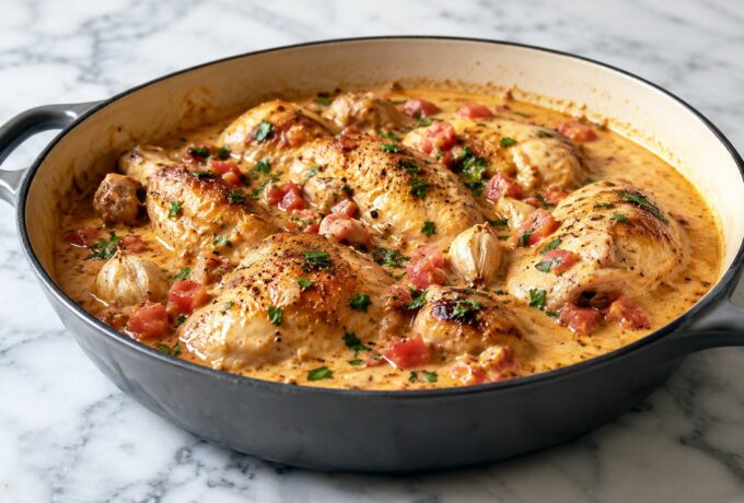 Poulet au vinaigre, crème et moutarde