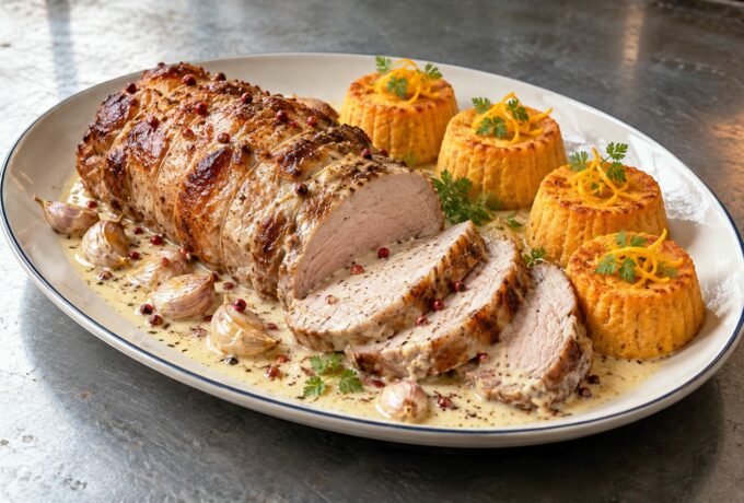Rôti de porc au lait et flans de carottes