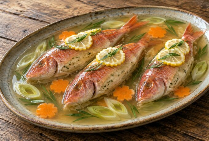 Rougets farcis en gelée de poisson