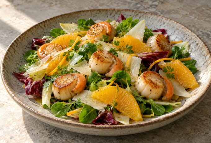 Saint-Jacques tièdes à l’orange et au parmesan