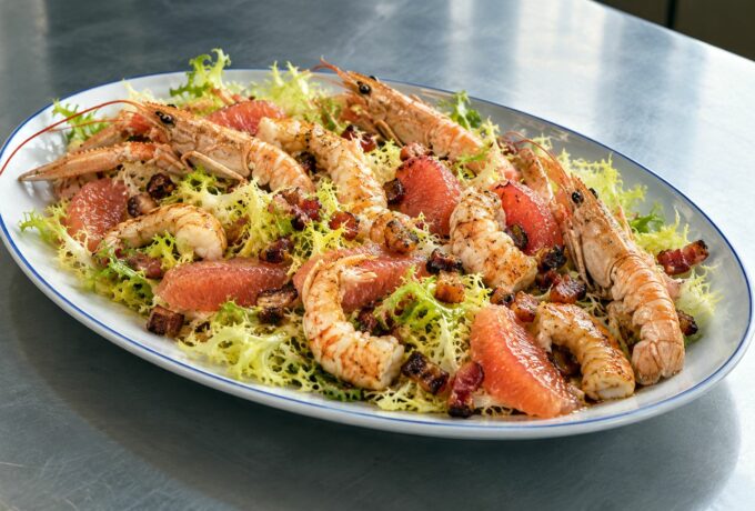 Salade de langoustines au pamplemousse et lardons