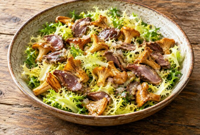 Salade tiède aux girolles et gésiers confits