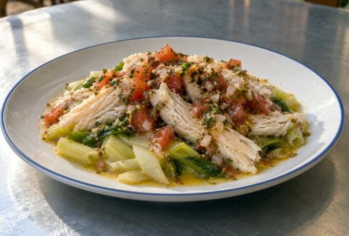 Salade tiède de raie et poireaux