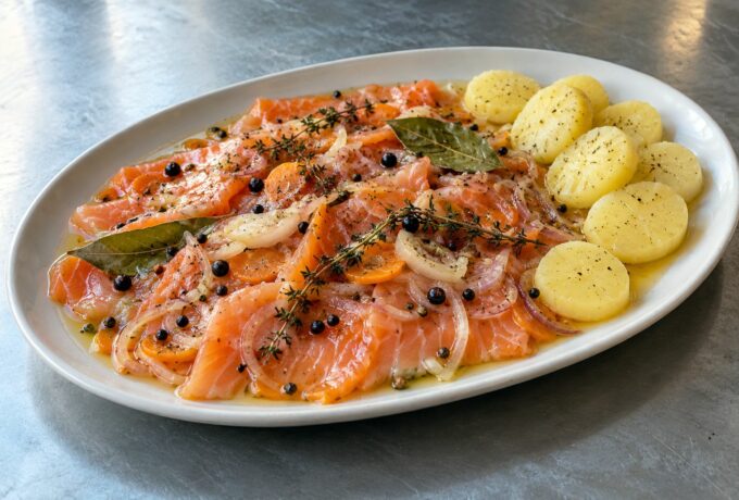 Saumon mariné au genièvre et pommes de terre