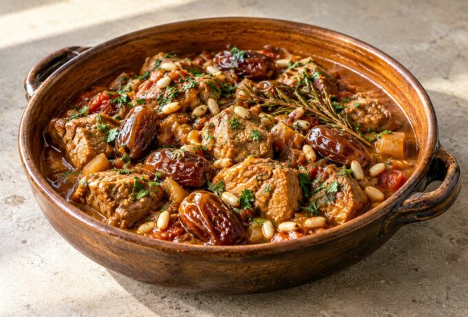 Sauté de veau aux dattes et aux pignons