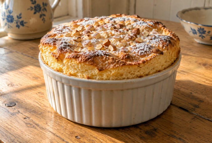 Soufflé chaud à la vanille et aux amandes