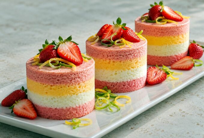 Soufflés glacés aux fraises, mangue et citron vert