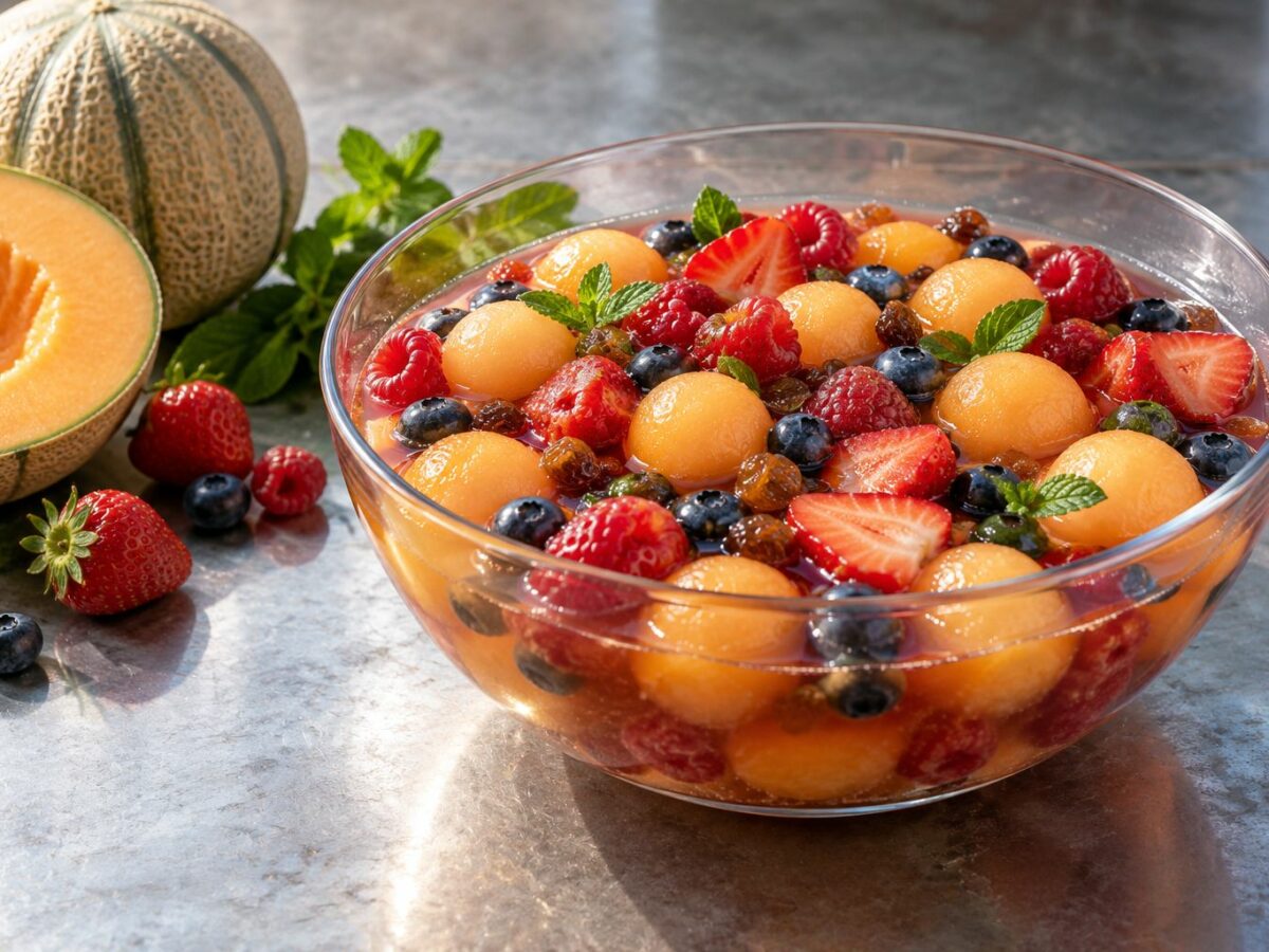 Soupe de fruits rouges et melon au muscat