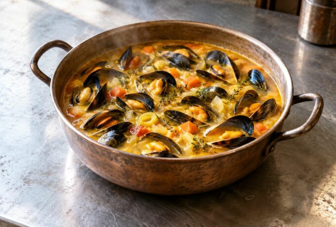Soupe de moules au thym et au safran