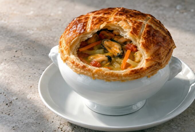 Soupe de moules en croûte feuilletée