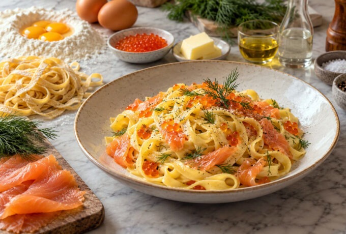 Tagliatelles maison au saumon fumé et à l’aneth