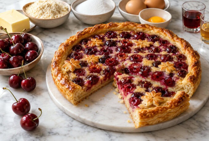 Tarte feuilletée aux cerises et aux amandes