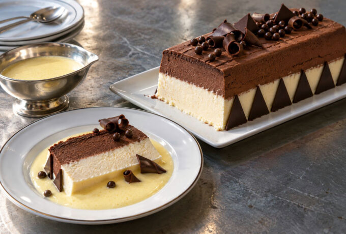 Terrine glacée aux deux chocolats et sabayon au rhum