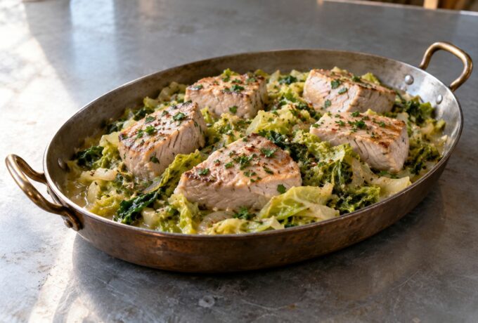 Thon au chou vert et au vin blanc