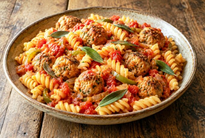 Torsades aux boulettes de veau et sauce tomate