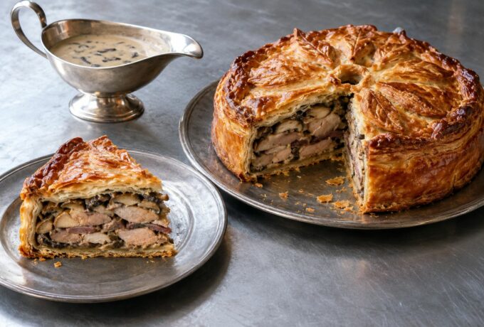 Tourte de canard, foie gras et cèpes