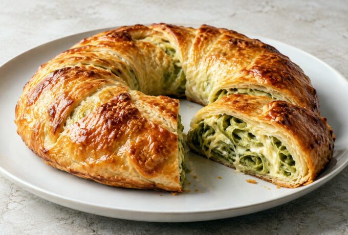 Tourte de tagliatelles vertes aux fromages