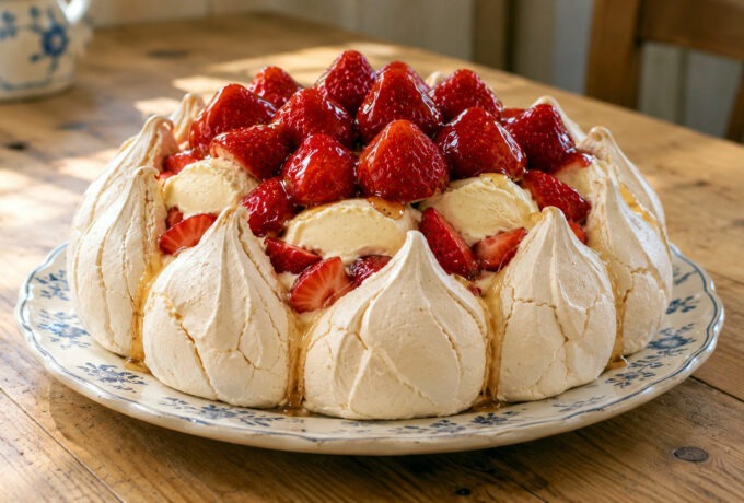 Vacherin glacé aux fraises et à la vanille